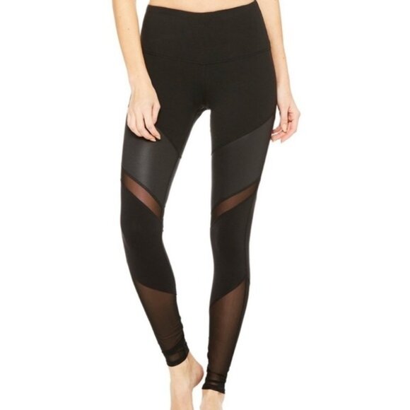 NWT ALO YOGA HIGH WAIST SHEILA Anthracite Gray MOTO MESH VINYASA FLOW LEGGINGS - Picture 1 of 12